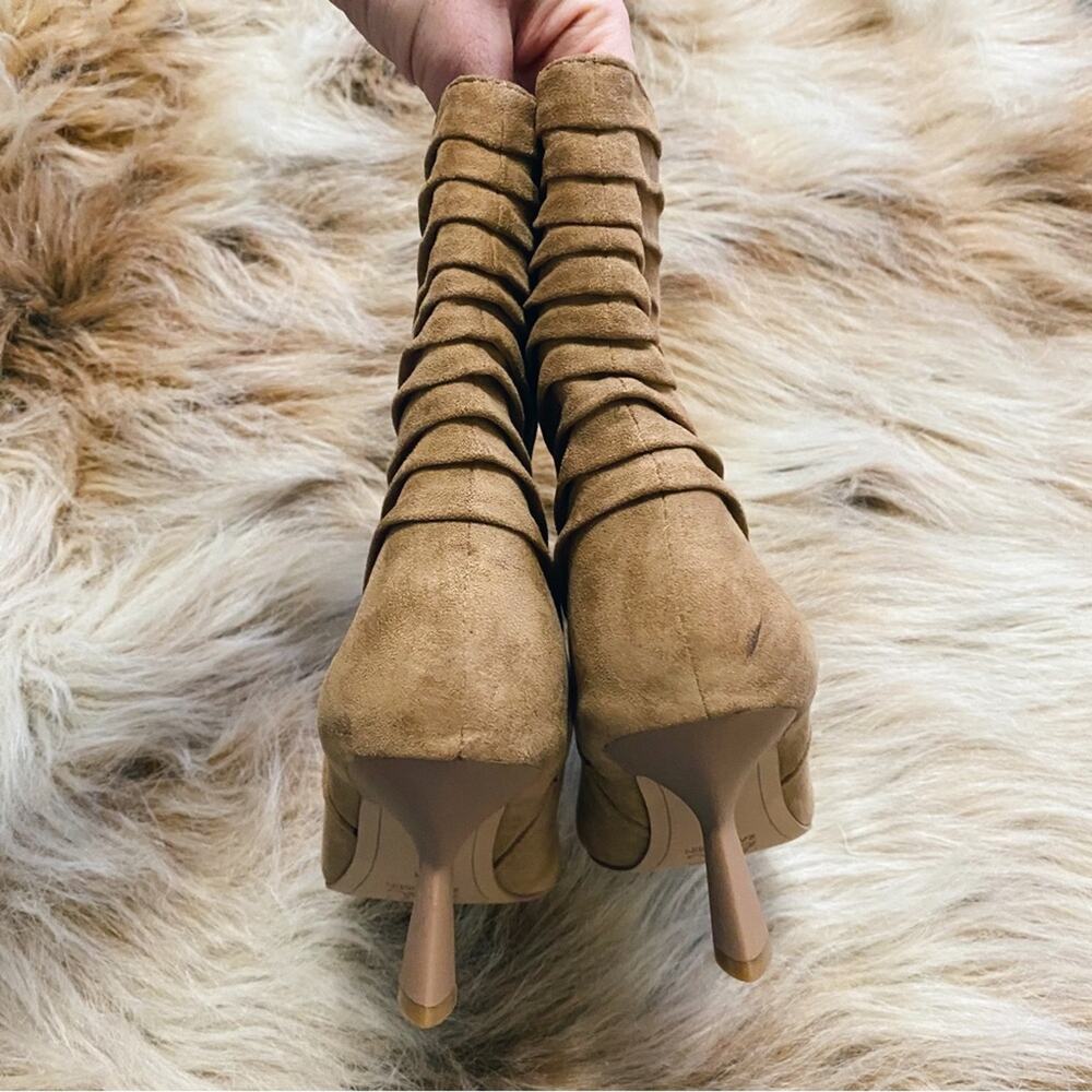 ZAC Zac Posen Tan Suede Nathan Camel Suede Ruched Pointed Toe Ankle Boot Size 6 - Picture 4 of 7